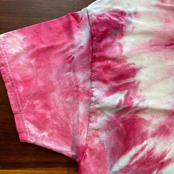Tie Dyed Unisex Men's T-shirt - Ice Dye Vibrant Pink Peony - Handmade (XLarge) - Picture 9 of 9